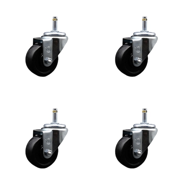 3'' Soft Rubber Wheel Swivel 7/16'' Grip Ring Stem Caster Set, 4PK